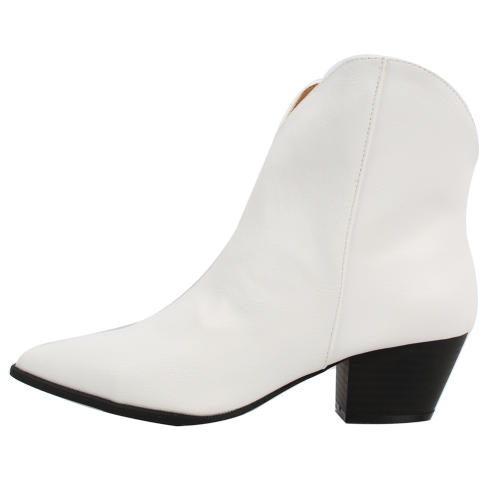 White Pointy Toe Cowboy Ankle Bootie - Picture 2 of 7